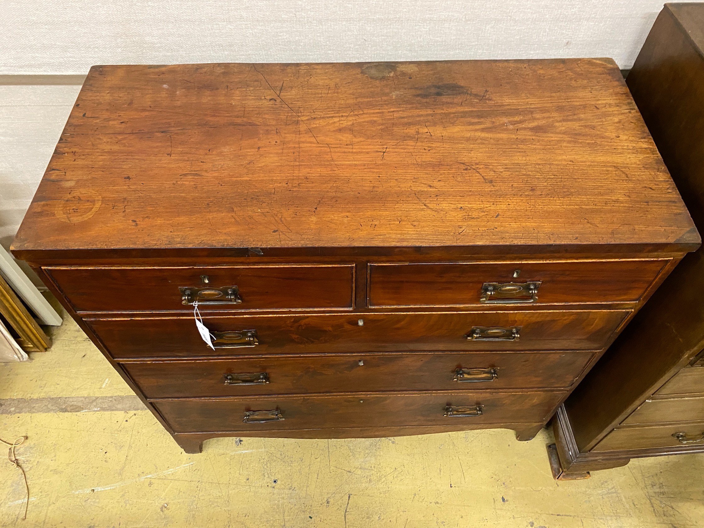 A George IV mahogany chest of drawers with later handles, width 103cm, depth 46cm, height 97cm